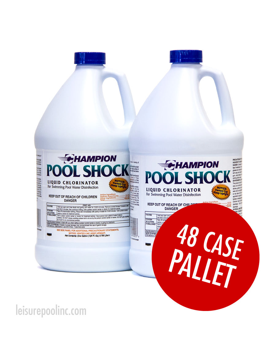 Champion Liquid Chlorine Pool Shock- 12.5 Sodium Hypochlorite | Case Pack Pallet Options